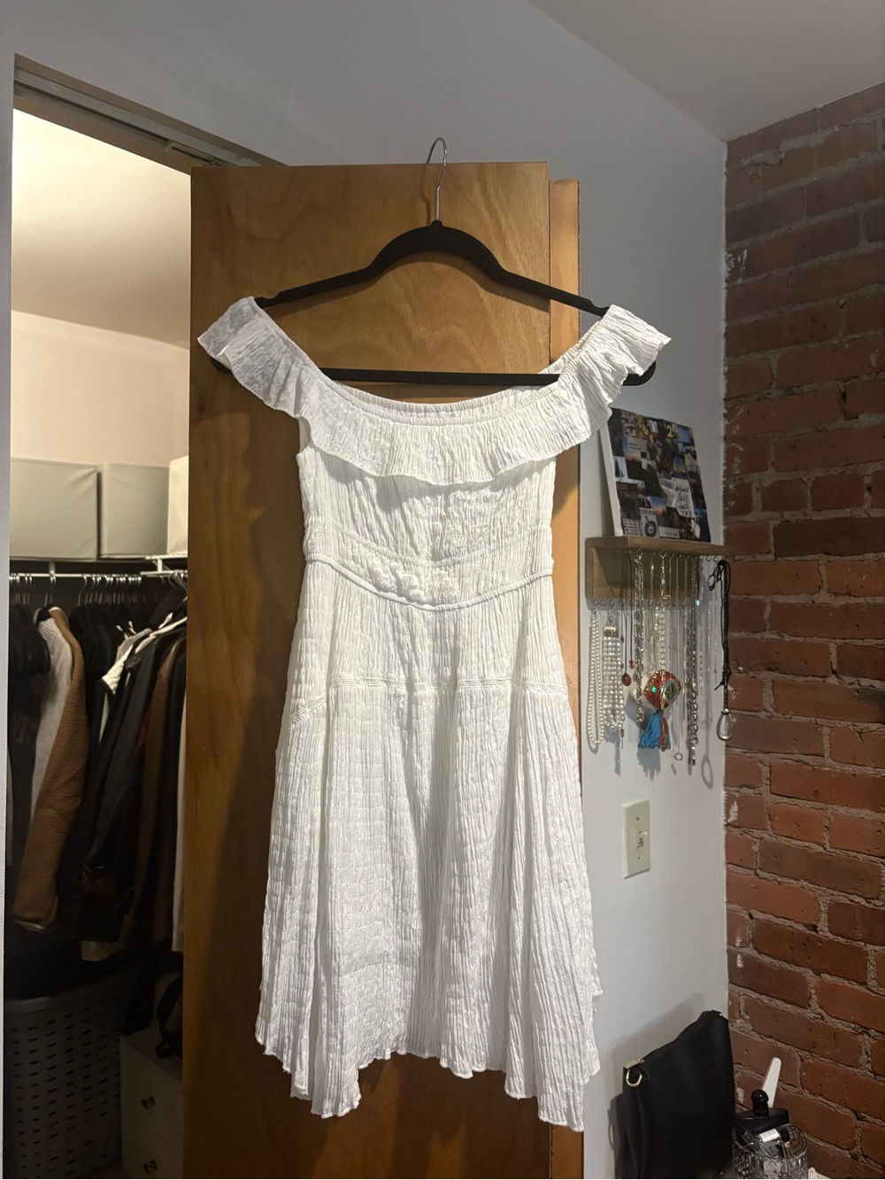 Urban Outfitters White One-Shoulder Ruffle Dress